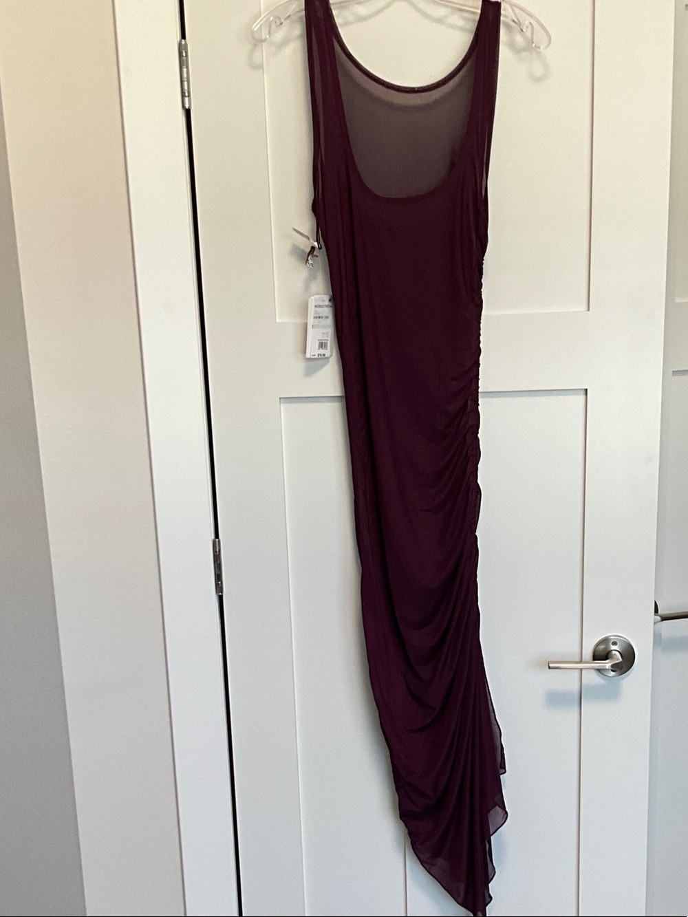 Sleeveless Ruched Asymmetric Maxi Dress in Plum